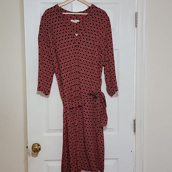 Boden women's belted v-neck maxi 3/4 sleeve red and navy dress 12L viscose - Picture 1 of 12